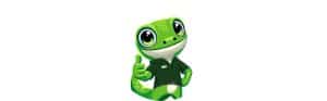 Cartoon gecko with green shirt giving thumbs up.