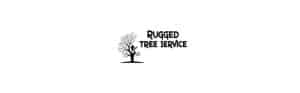 Rugged Tree Service logo with tree and climber.