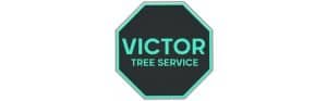 Victor Tree Service logo in teal octagon.