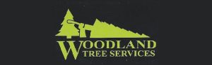 Woodland Tree Services logo with tree and saw.