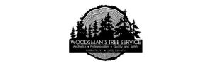 Woodsman's Tree Service logo with trees and rings.